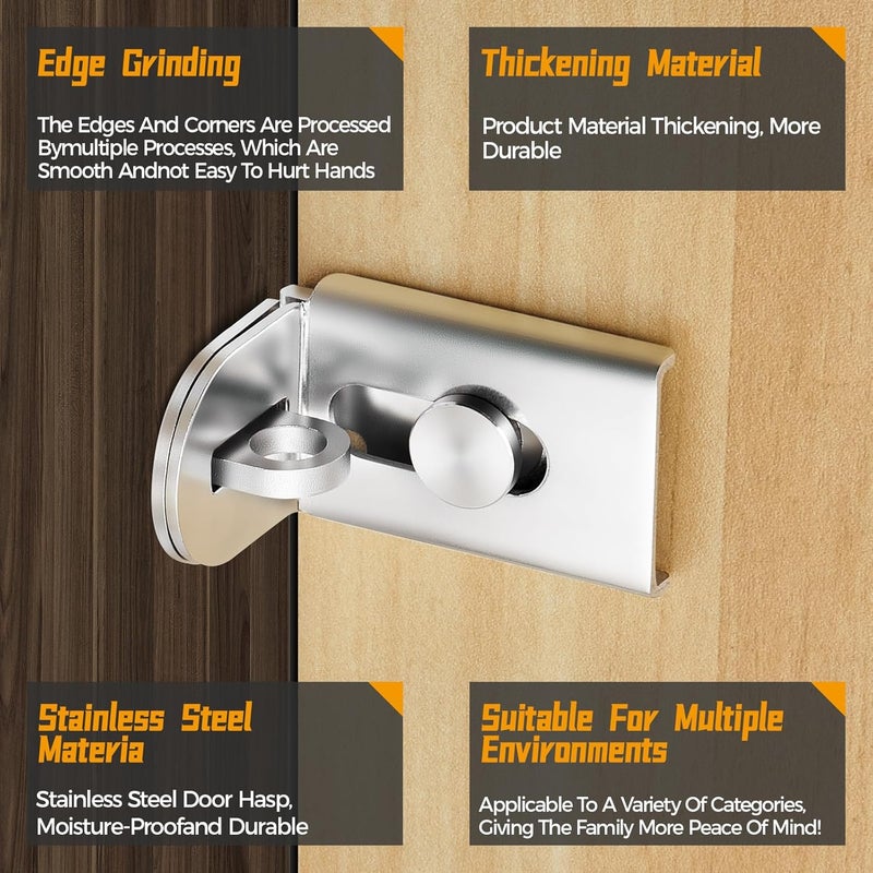 GMSP Sliding Door Lock, 90 Degree Door Hasp Latch Lock, Stainless Steel Security Right Angle Padlock with Screws for Push/Sliding/Barn Doors (2PC, Silver) - Image 4